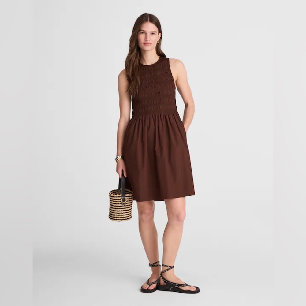Madewell The Melody Smocked Mini In Roasted Chicory Dress Size S